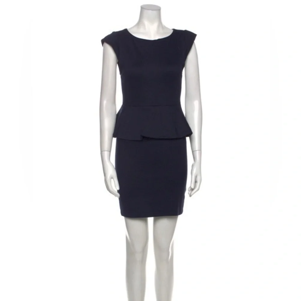Alice + Olivia Dress Womens Size 6 Navy Scoop Neck Capped Sleeve Mini Sheath - Picture 3 of 7